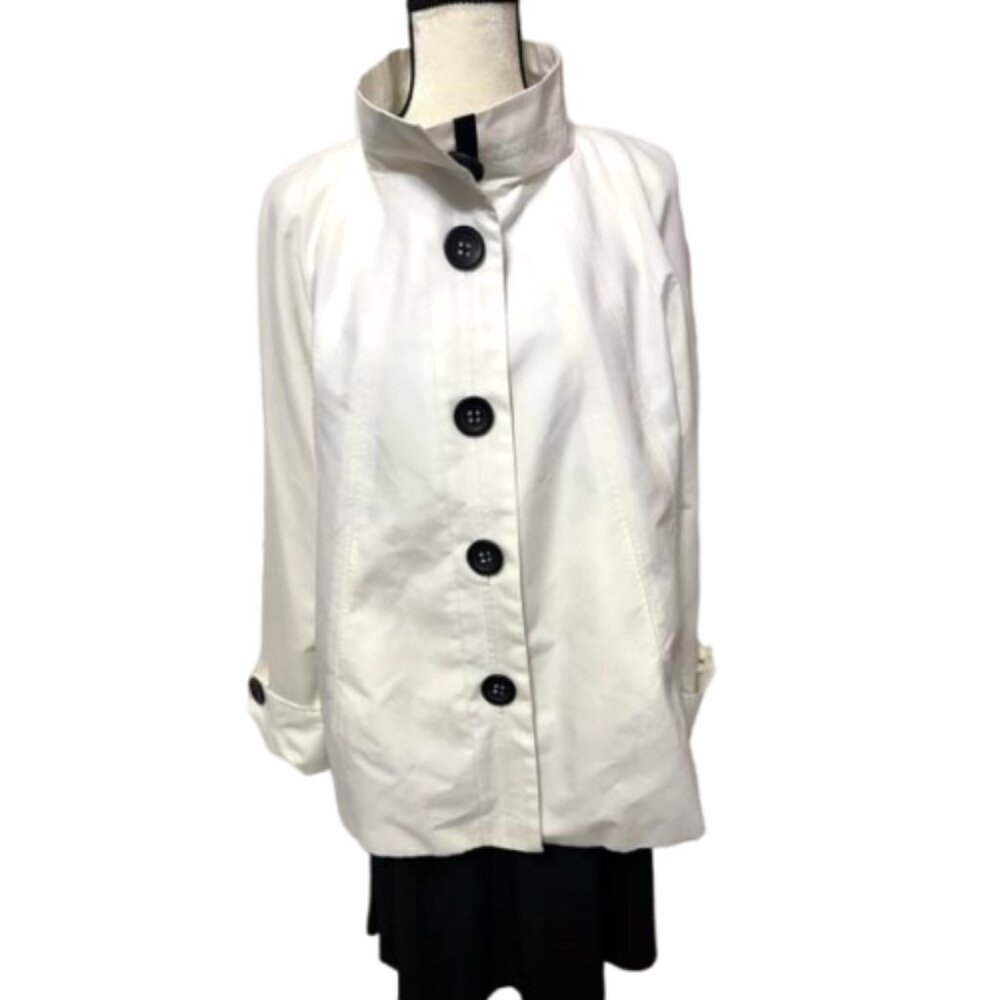 23rd St. White Raincoat Lined Large Black Button Down Jacket Size XL #2212